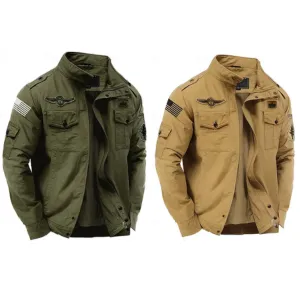 Men's Embroidered US Flag Military Jacket