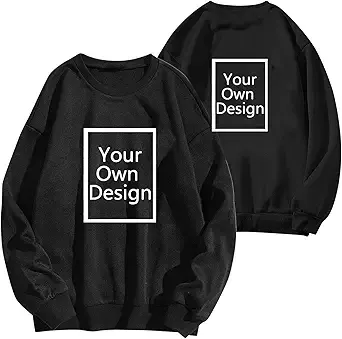 Black 2024 Deals Friday Today Clearance Women Custom Sweatshirts Long Sleeve Shirts Fleece Crewneck Tops, Your Own Design, Add Text/Photo/Image/Logo Customized Personalized Hoodies for Womens