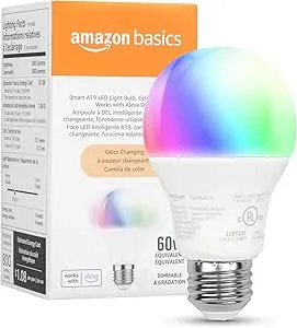 Amazon Basics - Smart A19 LED Light Bulb, 9W (60W Equivalent), 800LM, Color Changing, 1 Pack