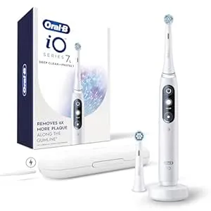 Oral-B iO Deep Clean + Protect Rechargeable Electric Toothbrush, White with a iO Series 7 Toothbrush, 2 Replacement Brush Heads, and a Charging Travel Case