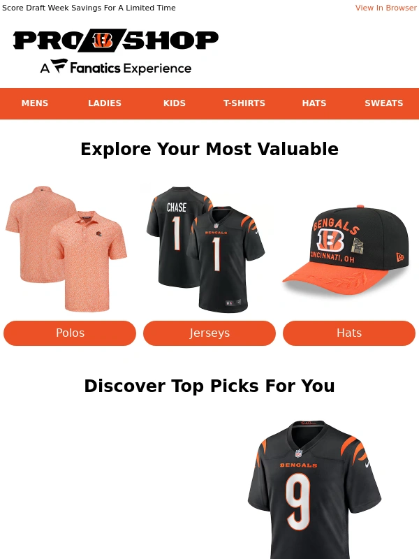 Bengals - Draft Week Energy! 25% Off Bengals Gear Starts Now