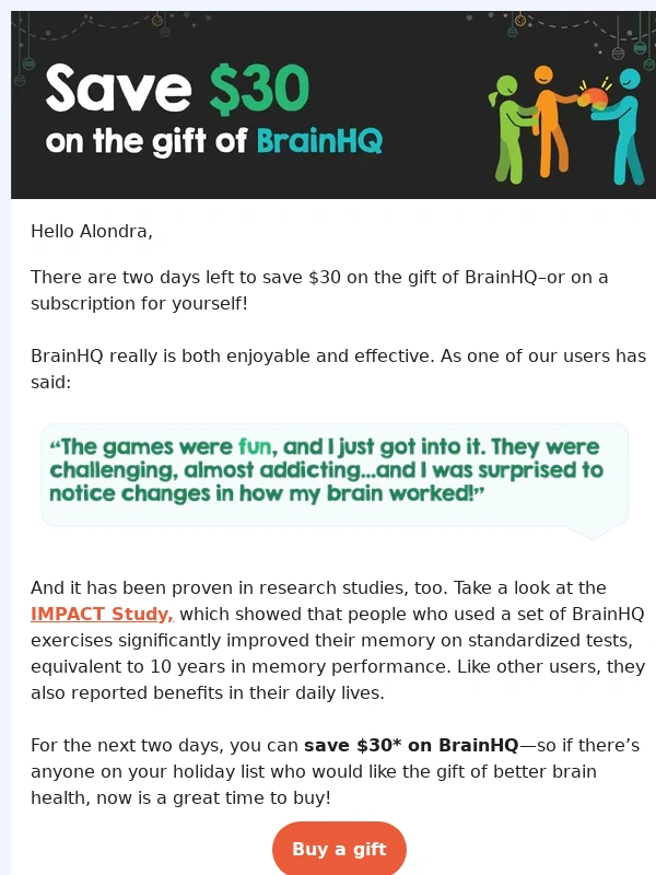 BrainHQ - 2 days left to save $30 on BrainHQ