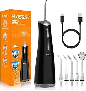 FlossJet Water Dental Flosser Cordless Oral Irrigator with 300ml 5 Tips 4 Modes USBCharger Portable Travle Irrigation Cleaner IP
