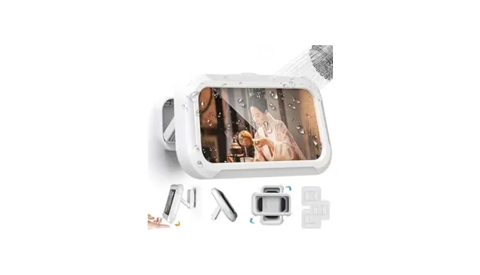 MSGBLAI Shower Phone Holder Waterproof Case with 360° Rotation,Angle Adjustable Punch-Free High-Sensitivity Touch Screen for Shower Wall Mirror Kitchen for 4-7 Universal Smartphone