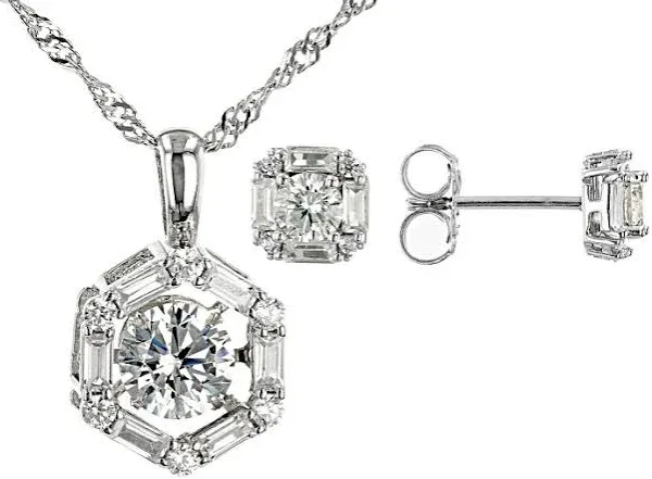 White Cubic Zirconia Rhodium Over Silver Pendant & Earrings Set 3.38ctw