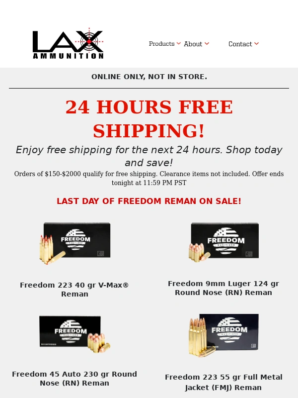 Freedom Munitions - ? Free Shipping for the Next 24 Hours Only!