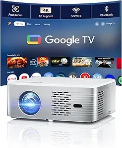 Google TV Projector 4K Support – CIBEST Smart Projector with WiFi 6 and Bluetooth, Outdoor Movie Proyector Full-Sealed Optical Engine 1000 ANSI Home Ceiling Projector with Autofocus, Streaming Apps