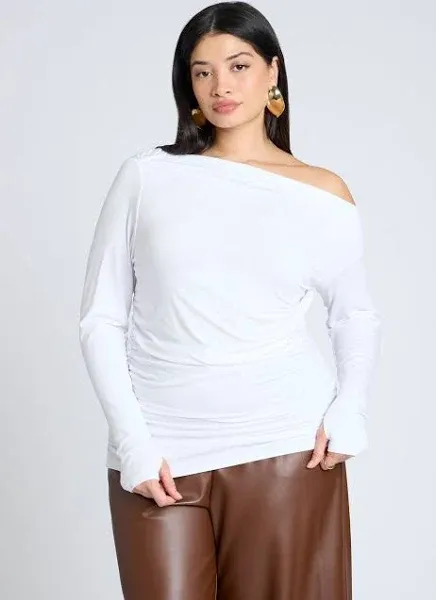 Eloquii Women's Plus Size One Shoulder Tee With Ruching