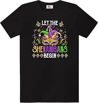 Arvilhill Men Mardi Gras Shirt Short Sleeve Crewneck Parade Party Classic Festival Printed T-Shirts Jester Mask L