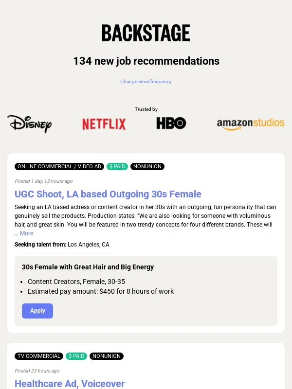 Backstage - 134 New Roles Available for Job Recommendations - May 31