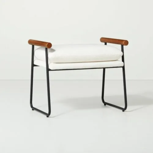 Hearth & Hand Cushioned Metal & Wood Ottoman with Magnolia