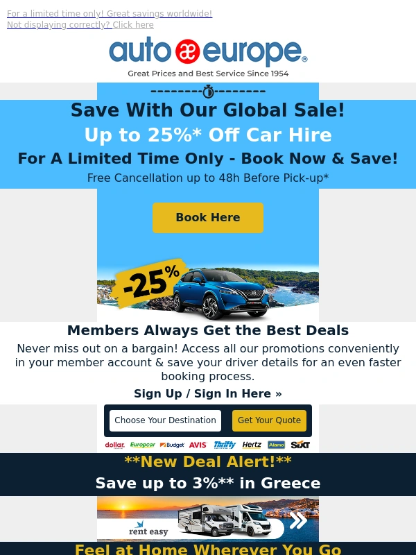 Auto Europe - Save up to 25% with our Global Sale!