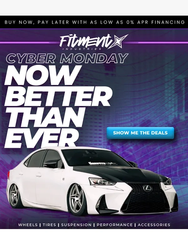 Fitment Industries - UPDATED - 75% Off Cyber Monday Deals are Selling Out Fast!