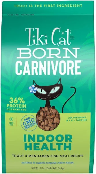 Tiki Cat Born Carnivore Indoor Health Trout & Menhaden Fish Meal Dry Cat Food