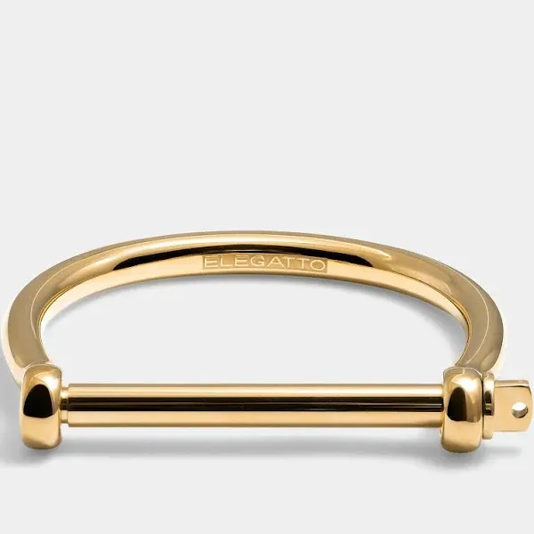 Elegatto Bangle Premium 18K Gold Plated Bracelet for Men Polished Gold-Plated Stainless Steel with Shackle Closure