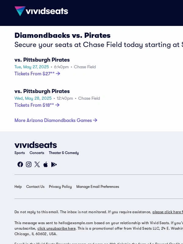Vivid Seats - Homestand Alert ⚾ Diamondbacks vs. Pirates Tomorrow