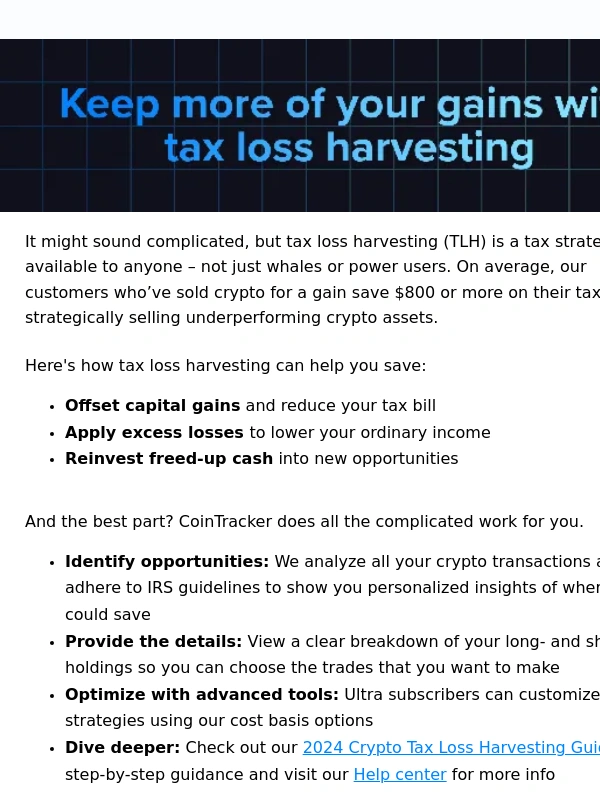 CoinTracker - Keep more of your gains with tax loss harvesting