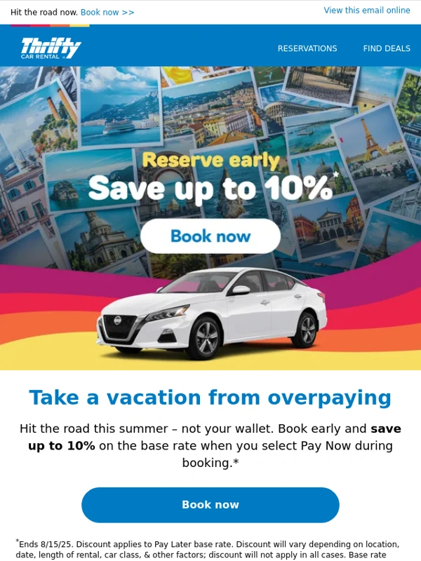 Thrifty - ? Summer getaway savings up to 10%