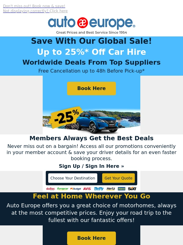 Auto Europe - Global Sale! Save up to 25%