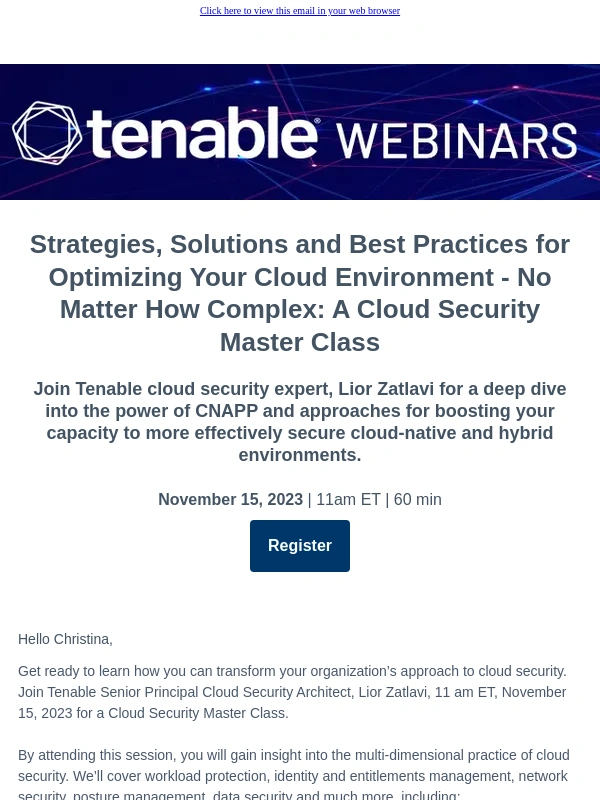 Tenable - Say goodbye to cloud security complexity. Cloud Master Class,Nov. 15