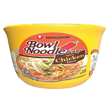 NONGSHIM Bowl Noodle Soup, Spicy Chicken, 3.03 Ounce (Pack of 6)