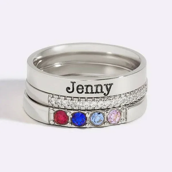 Personalized Name Birthstones Stacking Rings 18k Gold Plated Inspirational Jewelry by Mint & Lily