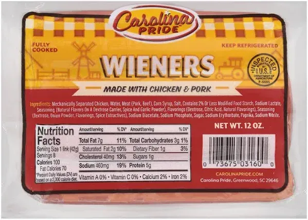 Carolina Pride All Meat Hot Dogs 12 oz