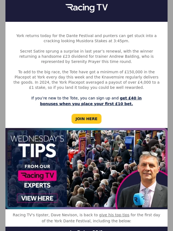 Racing TV - £40 in Bonuses for York