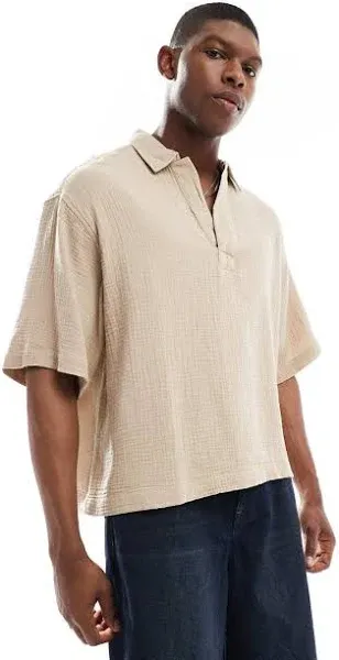 ASOS DESIGN oversized overhead boxy shirt in beige