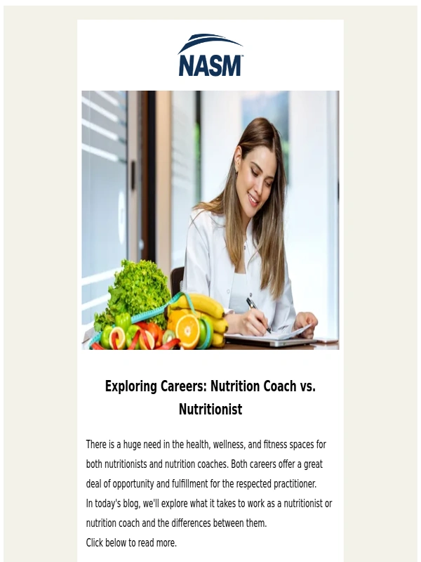 NASM - Exploring Careers: Nutrition Coach vs. Nutritionist