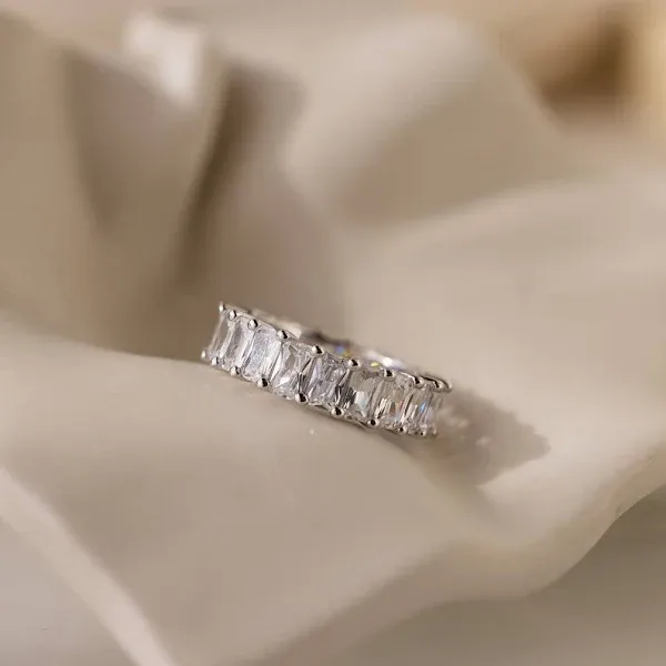 Caitlyn Minimalist Colette Baguette Sterling Silver Eternity Ring