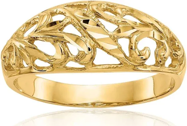 10K Solid Yellow Gold Paisley Chunky Dome Statement Ring