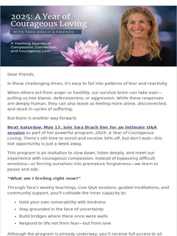Sounds True - Don’t Miss Tara Brach Live on May 17 — Join Now at 50% Off