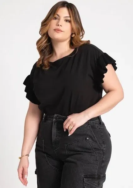 ELOQUII Women's Plus Size Ruffle Sleeve Tee