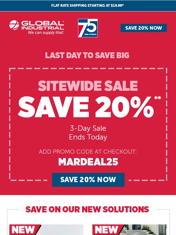 Global Industrial - Our Sitewide Sale’s Almost Over: 20% Off Ends TONIGHT! ?