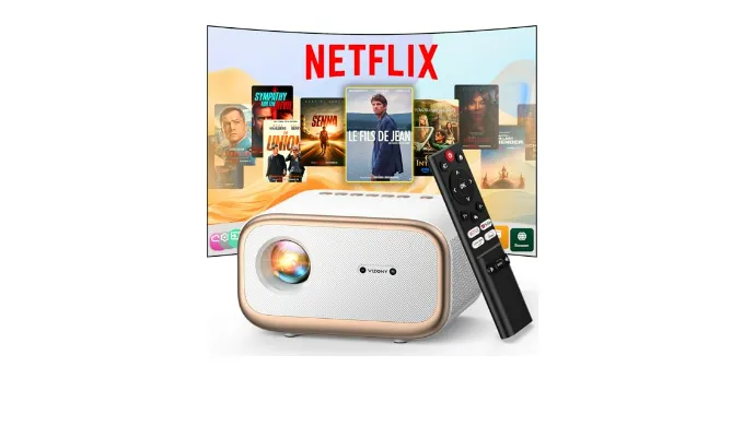VIZONY E1 Pro Netflix-Certified Smart Projector, 550 ANSI Lumens, WiFi Bluetooth, Auto Focus & Keystone, Native 1080P & 4K Support, Full-Sealed Optical Engine, Portable Home Theater for Indoor/Outdoor
