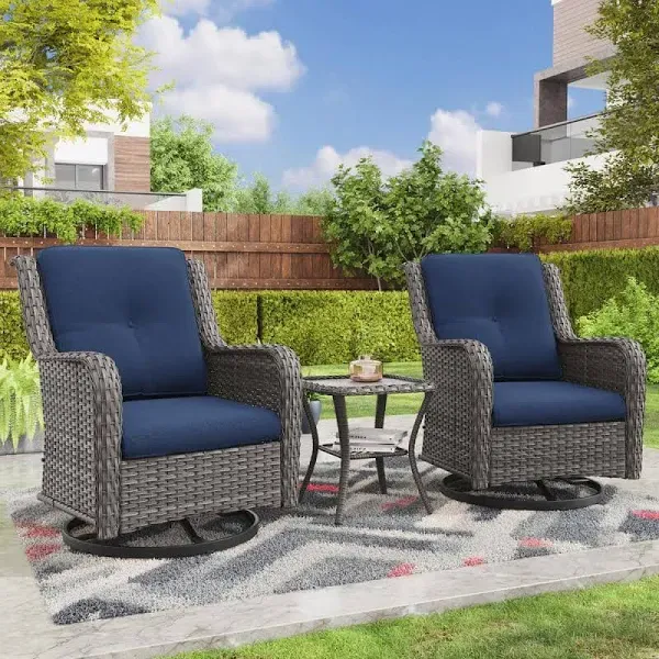 JOYSIDE 3pc Wicker Swivel Outdoor Rocking Chairs Patio Conversation Set