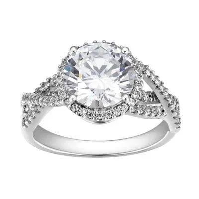 Morgan & Paige Women's Sterling Silver Round Moissanite Halo Engagement Ring