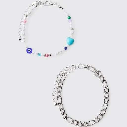 Men's 2 Pack Silver Charm Bracelet Set