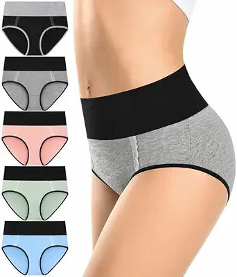 Cotton High Waisted Womens Underwear Soft Stretch Breathable Full Coverage Ladies Panties Multipack