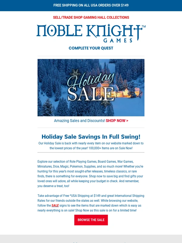 Noble Knight - Holiday Sale Savings - Shop Now! Lowest Prices of the Year