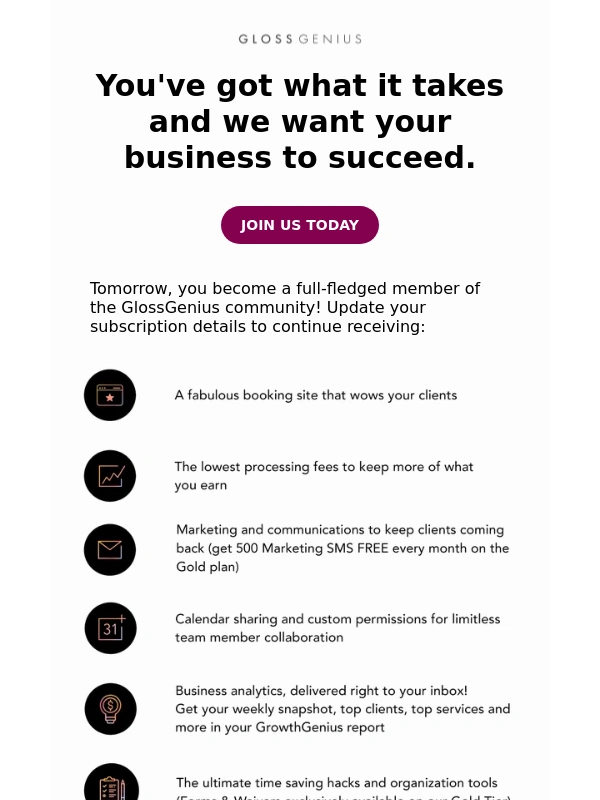 Glossgenius - Your trial ends tomorrow – will we stay together,Boss?