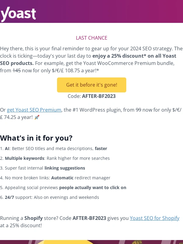 Yoast - ? Last chance for 25% off with Yoast SEO