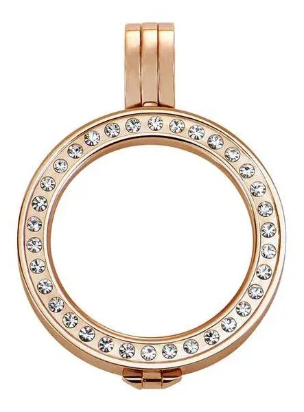 Quiges Interchangeable Rose Gold Plated Stainless Steel Coin Holder Pendant with Crystal Ring