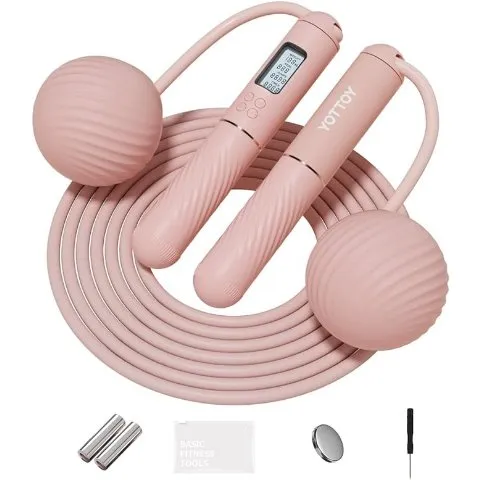 YOTTOY Cordless Jump Rope with Counter – Ropeless Jump Rope 2 In 1 with Large Cordless Ball-Weighted Jump Rope for Women with LCD Display (Pink)