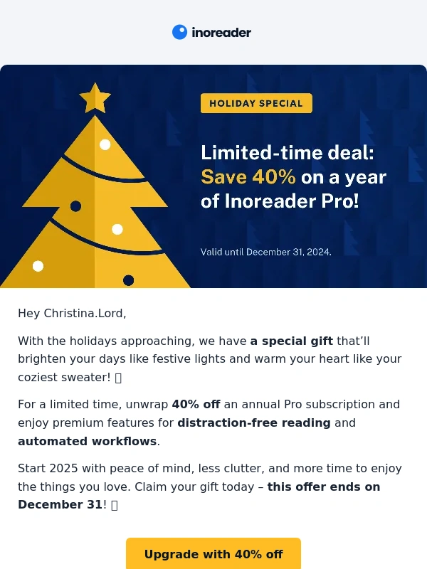 Inoreader - Holiday special: Get 40% off Inoreader Pro! ?