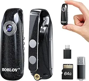 BOBLOV Mini Body Camera with Video: 64GB 007 Pocket Tiny Body Cams with Back Clip,1080P Small Wearable Camera with Audio Recording -User Friendly for Bike/Pet/Home/Proof