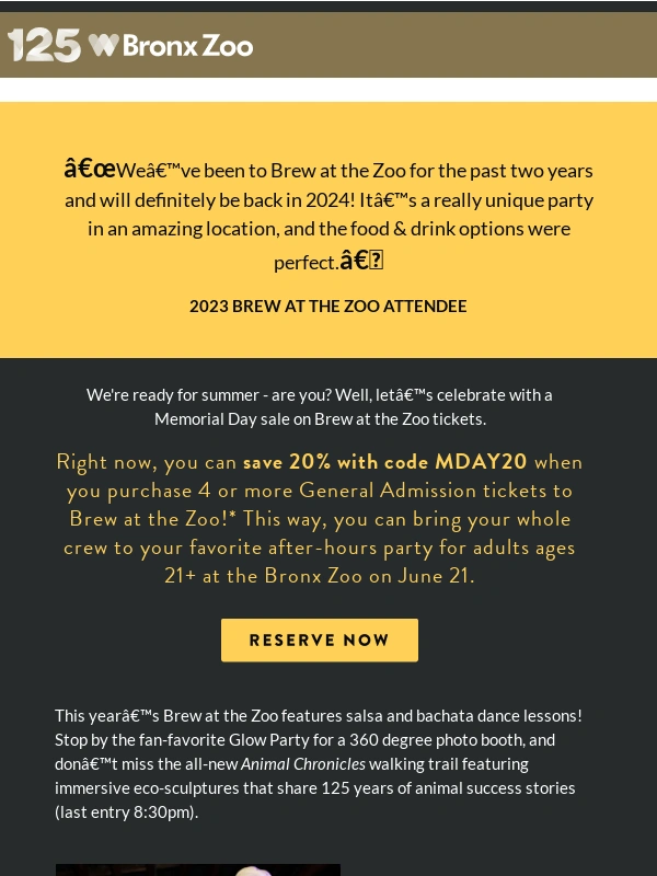 Bronx Zoo - Summer starts with 20% off Brew at the Zoo