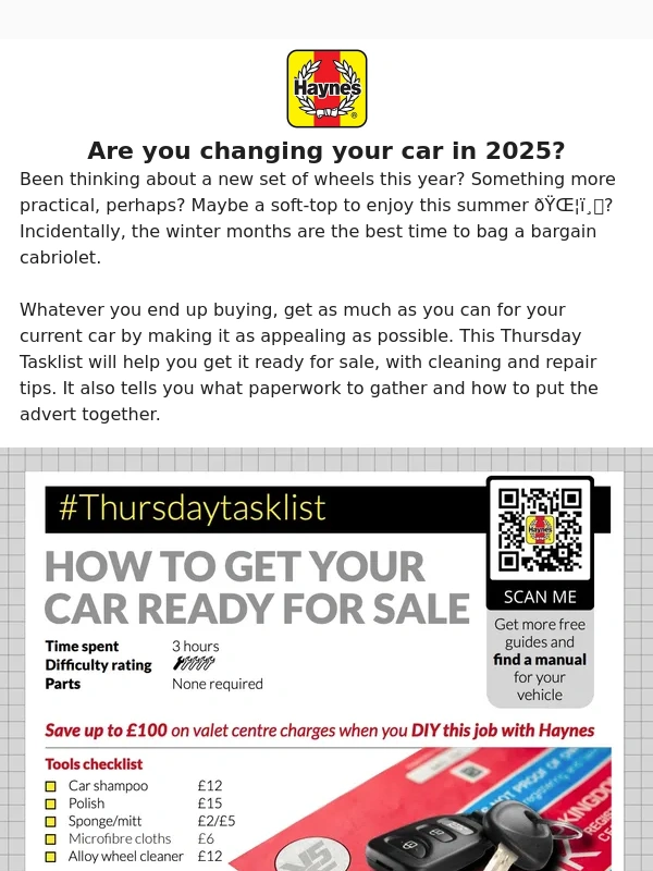 Haynes - ✨ New Year,New Car? Use This #ThursdayTasklist