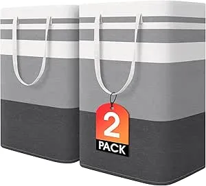 2-Pack HomeHacks 75L Large Waterproof Freestanding Laundry Basket with Extended Handles (Gradient Grey)